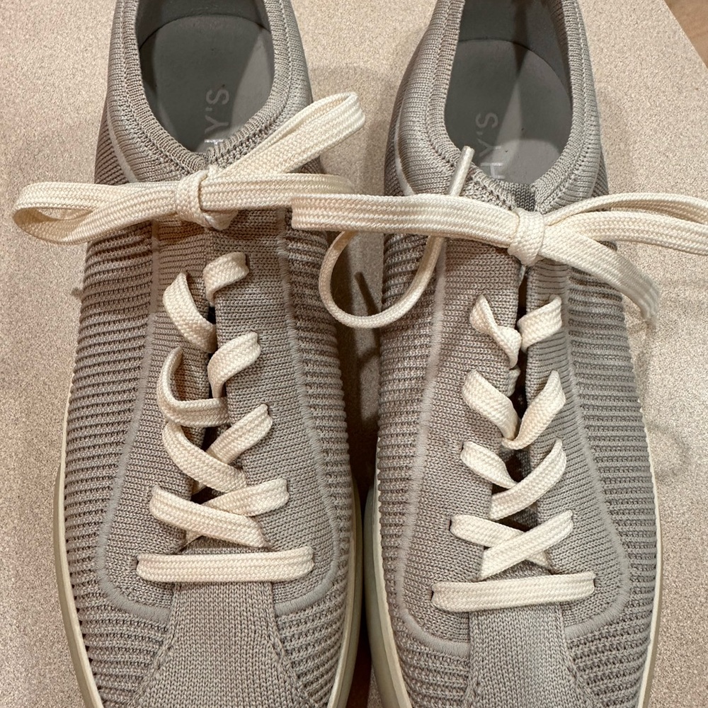 Rothy’s Gray Knit Sneakers with Cream Laces